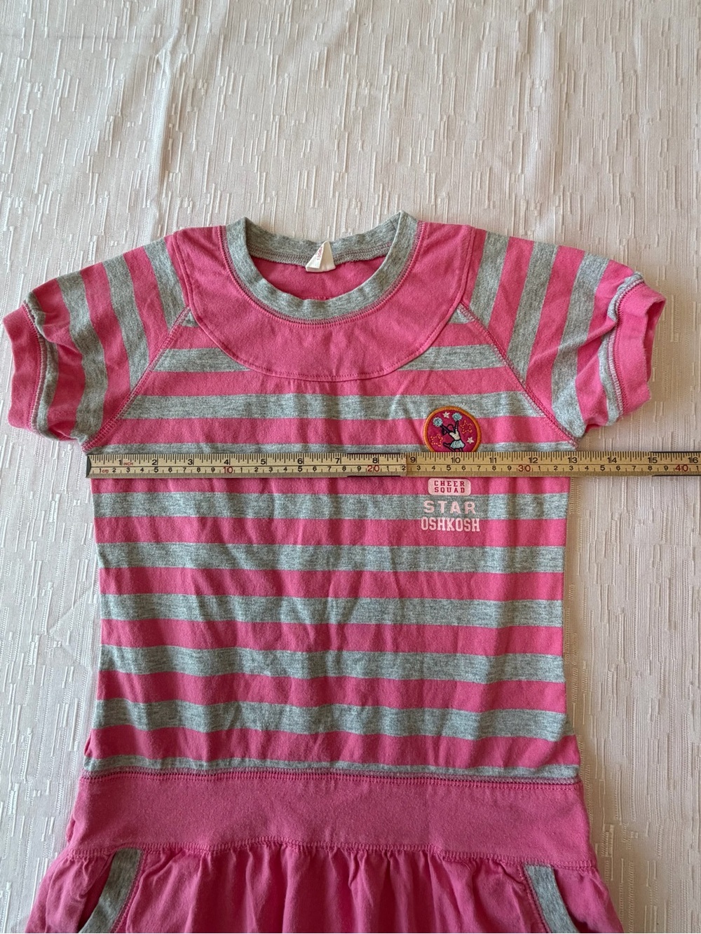 OshKosh B'gosh Girls Pink & Gray Striped Pocket Dress size 8 - Picture 5 of 7